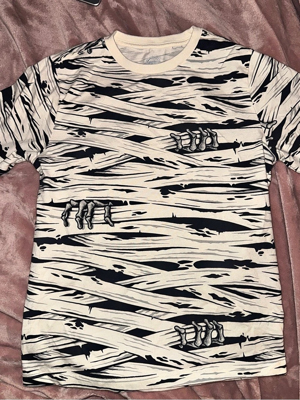 Wonder Nation Halloween Mummy Print Tee Black & Cream